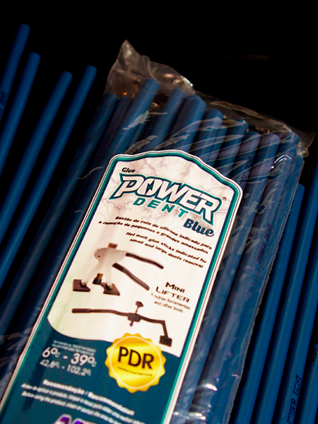 Cola PowerDent azul para amassados profundos no martelinho de ouro
